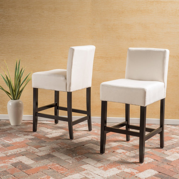 English Elm Zuma Upholstered Counter Stools Set of 2 Studded Acacia Wood Kitchen Island Seating 73723.00FBGE