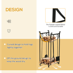 English Elm Firewood Rack With Tools - Sturdy Two-Tier Holder For Indoor/Outdoor Use, Organizes Logs Neatly & Safely W2225142610