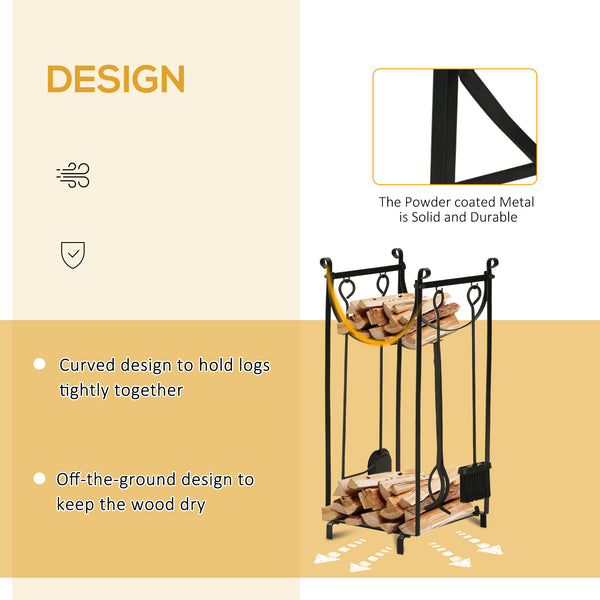 English Elm Firewood Rack With Tools - Sturdy Two-Tier Holder For Indoor/Outdoor Use, Organizes Logs Neatly & Safely W2225142610