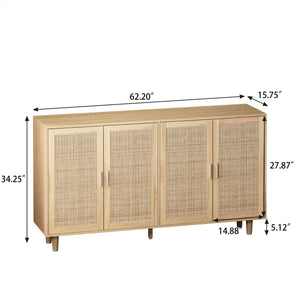 English Elm 62.20"Elegant Rattan 4-Door Storage Cabinet with Solid Wood Legs, 110lb Top, Stylish Organization W757133282