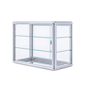 Hearth and Haven Tempered Glass Counter Top Display Showcase with Sliding Glass Door and Lock, Standard Aluminum Framing with Sliding Glass Door and Lock-Display Cabinet W2221139482 W2221139482