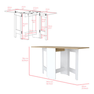 English Elm Folding Dining Table Evart — Space-Saving White/Macadamia Engineered Wood, Sturdy 22lb Capacity, Versatile Use B092142800