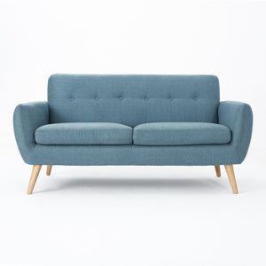 English Elm Christopher Knight Home® - sofa Mid-Century Loveseat with Button-Tufted Waffle Stitch, Upholstered Rubberwood Frame for Small Spaces Blue 60863.00BLU
