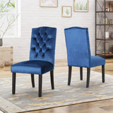 Christopher Knight Home® - Noble House - Nickolai Traditional Crown Top Navy Blue velvet Dining Chairs (Set of 2)