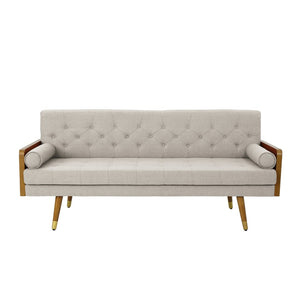 English Elm Aidan Tufted Fabric Sofa with Diamond Stitching and Gold Tipped Rubberwood Legs Beige 61688.00BGE