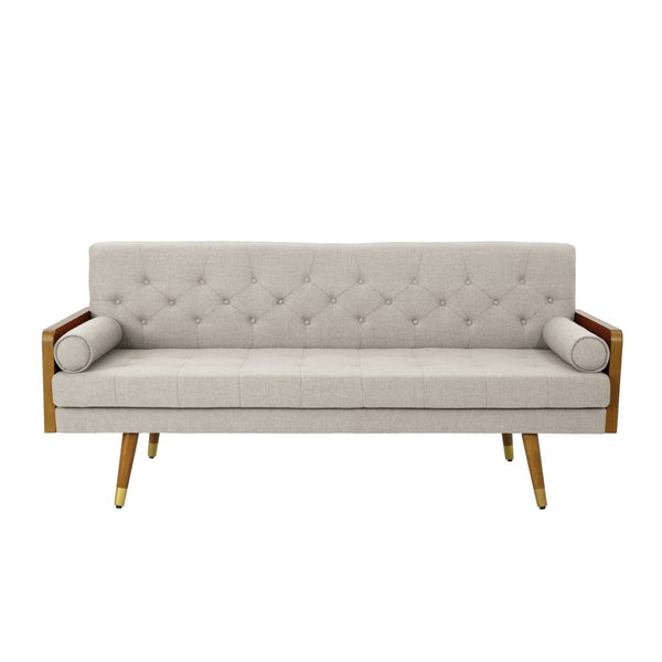 English Elm Aidan Tufted Fabric Sofa with Diamond Stitching and Gold Tipped Rubberwood Legs Beige 61688.00BGE