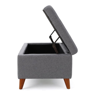 English Elm Storage Ottoman Bench with Lift Top Grey Upholstered Rolled Arm Traditional Style 74491.00GRY