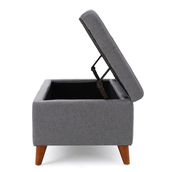 English Elm Storage Ottoman Bench with Lift Top Grey Upholstered Rolled Arm Traditional Style 74491.00GRY
