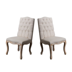 English Elm Christopher Knight Home® - DINING Button-Tufted Beige Fabric Chairs Set of 2 with Nailhead Accents & Weathered Wood Legs - Elegant 63229.00BGE