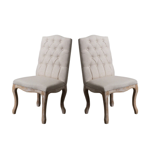 English Elm Christopher Knight Home® - DINING Button-Tufted Beige Fabric Chairs Set of 2 with Nailhead Accents & Weathered Wood Legs - Elegant 63229.00BGE