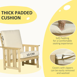 English Elm Patio Solid Pinewood 2-Piece Outdoor Lounge Set with 4" Cushions, Compact Armchair & Ottoman, Beige W2225142509