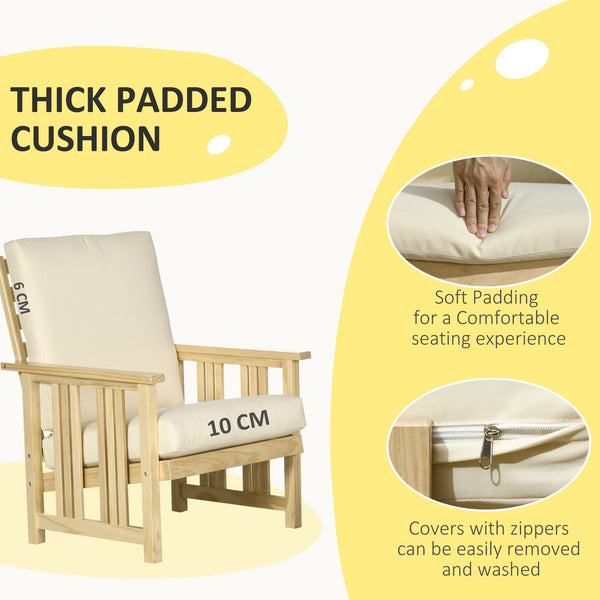 English Elm Patio Solid Pinewood 2-Piece Outdoor Lounge Set with 4" Cushions, Compact Armchair & Ottoman, Beige W2225142509