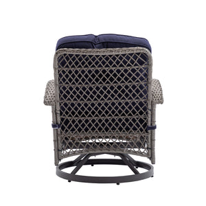 English Elm 3 Pieces Outdoor Swivel Rocker Patio Chairs Set with 360° Rotation, Tempered Glass Table & Plush Cushions Navy Blue W640142463