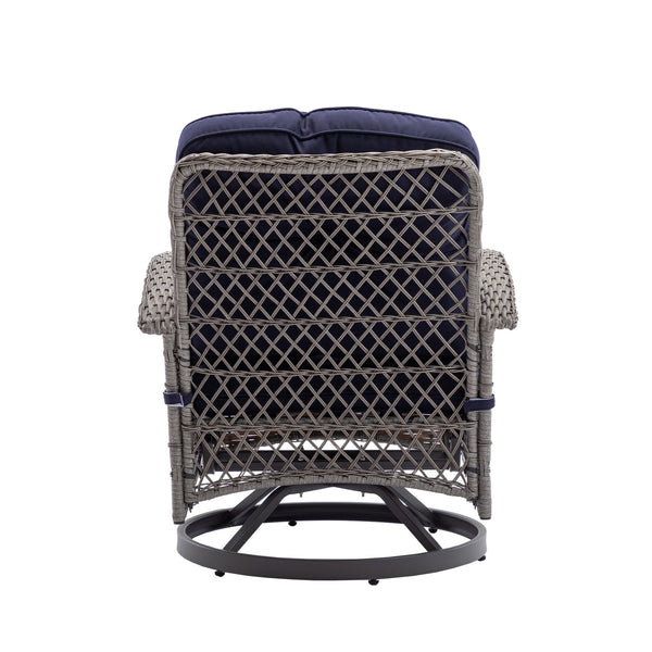 English Elm 3 Pieces Outdoor Swivel Rocker Patio Chairs Set with 360° Rotation, Tempered Glass Table & Plush Cushions Navy Blue W640142463