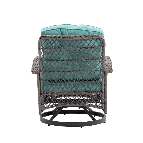 English Elm 3 Pieces Outdoor Swivel Rocker Patio Chairs Set with 360° Recline, Thick Cushions & Tempered Table Blue W640142359