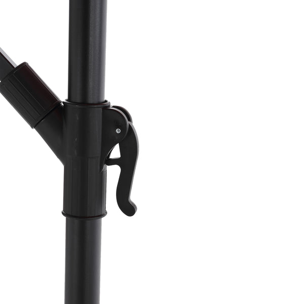 English Elm 10ft Solar LED Offset Hanging Market Patio Umbrella with 40 Lights, Crank Tilt, Wind Vent & Steel Pole Dark Blue W640P234516