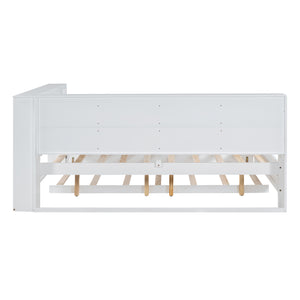 English Elm Wooden Full Size DayBed with Trundle, Pine Frame, Dual Storage Shelf and Built-in USB Charging Ports White 80 L x 13.8 W x 7.5 H N733S347731K