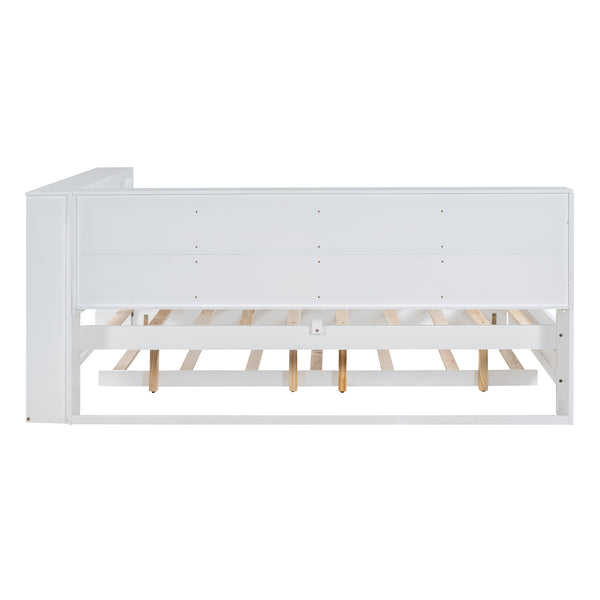 English Elm Wooden Full Size DayBed with Trundle, Pine Frame, Dual Storage Shelf and Built-in USB Charging Ports White 80 L x 13.8 W x 7.5 H N733S347731K