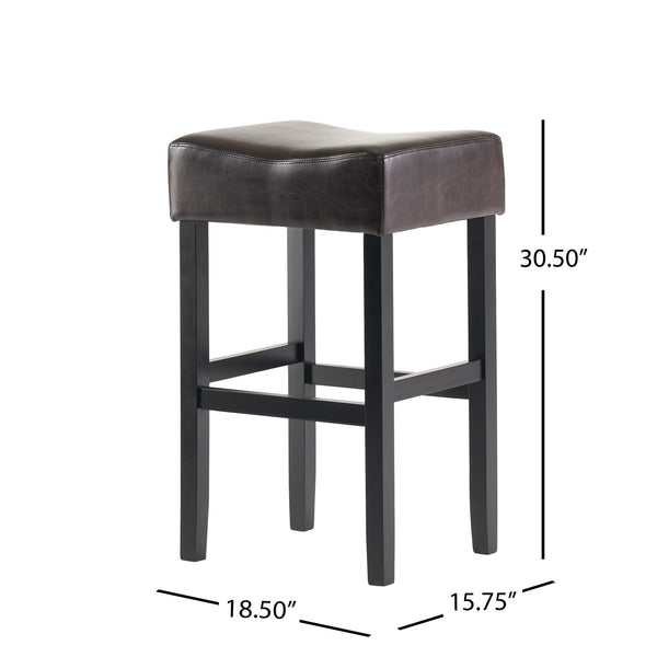 English Elm Christopher Knight Home® - [ OLD HM: 74511.00] 30" Bonded Leather Backless Bar Stool Set of 2, Brown — Slim Space-Saving Design, Rubberwood Legs WF530928BRN