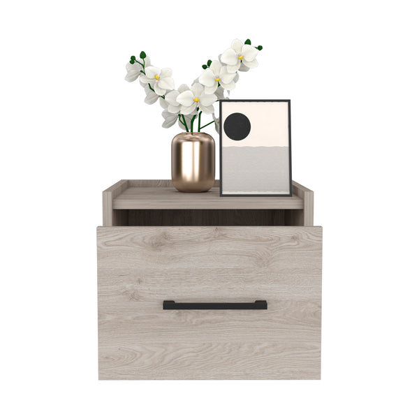 English Elm Floating Nightstand Calion Wall-Mounted Drawer Shelf, Light Gray Engineered Wood, Space-Saving Design B092142802