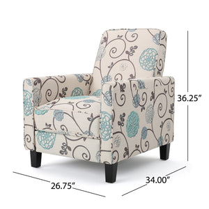 English Elm Christopher Knight Home® - Floral Upholstered Push Back Chair with Lumbar Support and Soft Armrests in White & Blue for Cozy Elegance 52422.00FWBLU