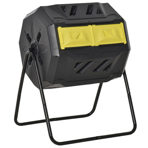 English Elm Tumbling Dual Chamber Outdoor Composter Rotating 43 Gallon Steel Frame Garden Bin W2225142616