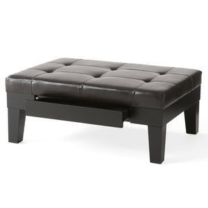 English Elm Chatham Bonded Leather Storage Ottoman with Slide Out Drawer and Tapered Legs 52423.00