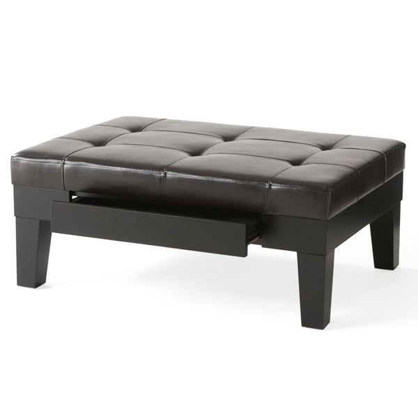 English Elm Chatham Bonded Leather Storage Ottoman with Slide Out Drawer and Tapered Legs 52423.00