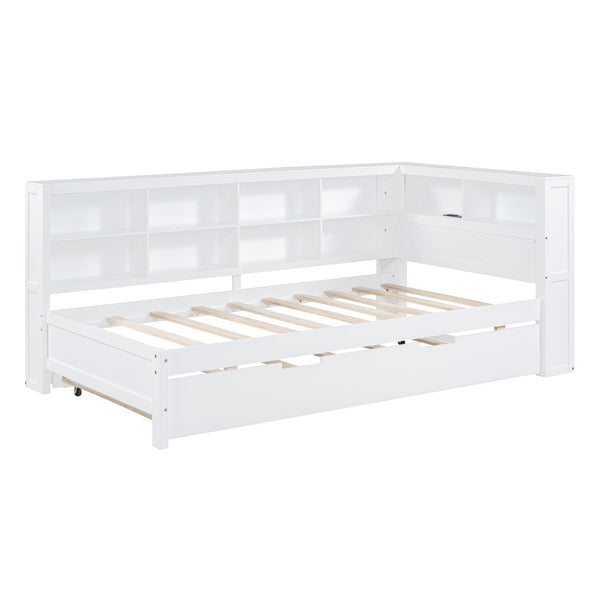 English Elm Wooden Twin Daybed with Storage Drawers Usb Charging Shelf and Pine Frame N733S347509K