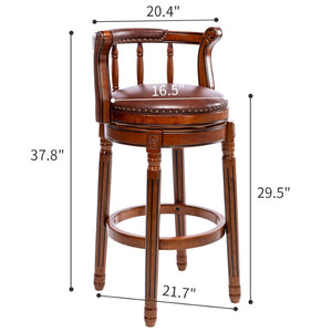 English Elm Seat Wooden Swivel Barstool 29.5” Height - 360° Rotating Chair For Kitchen, Bar, Or Dining Nook W2195135472-GIGA