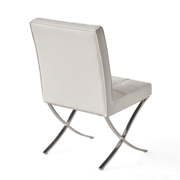 English Elm Christopher Knight Home® - PAVILION Dining Chair Set of 2 with Button-Tufted Waffle Stitching and Polished Silver X-Leg Base White 59927.00WHI