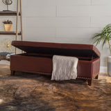 Christopher Knight Home® - Noble House - Gavin Contemporary Storage Ottoman with Nailhead Trim, Chestnut Brown