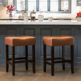 Hearth and Haven Set Of 2, 26.75" Backless Leather Counter Height Barstool 74492.00HZLNT