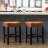 Christopher Knight Home® - Noble House - - Set Of 2, 26.75" Backless Leather Counter Height Barstool, Brown