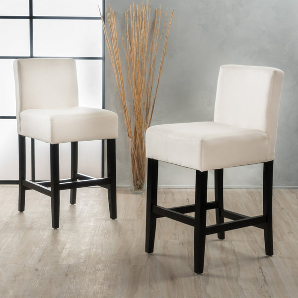 English Elm Zuma Upholstered Counter Stools Set of 2 Studded Acacia Wood Kitchen Island Seating 73723.00FBGE