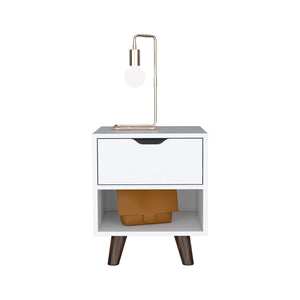 English Elm Nightstand Carleen White — Engineered Wood Nightstand with Spacious Drawer, Display Shelf & Wooden Legs B092142791