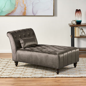 Christopher Knight Home® - Noble House - Rubie Modern Glam Tufted Velvet Chaise Lounge with Scrolled Backrest