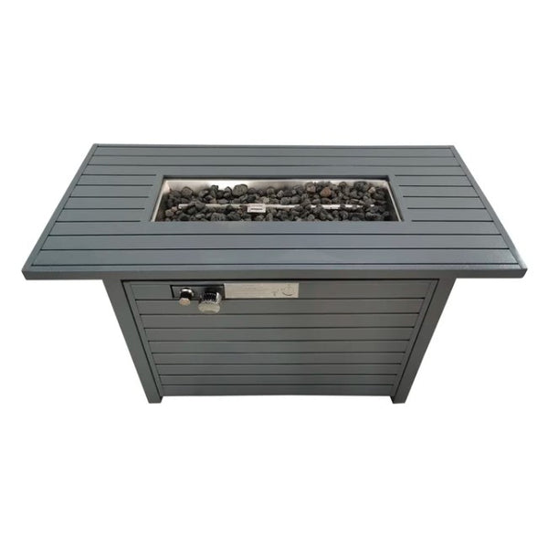 English Elm 25 Modern Steel Outdoor Fire Pit Table with Stainless Top, Lava Rocks, Cover & Easy Access Door Gray B120142380