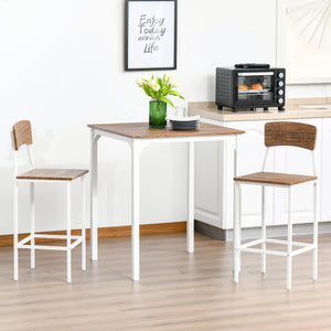 English Elm 3 Piece Bar Table Set - Industrial Counter Height 3-Person Dining Nook with Steel Legs & Footrests, White W2225142653
