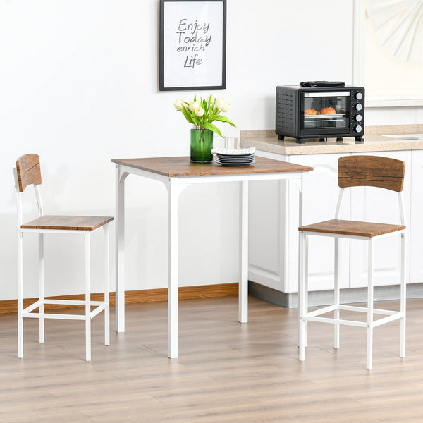 English Elm 3 Piece Bar Table Set - Industrial Counter Height 3-Person Dining Nook with Steel Legs & Footrests, White W2225142653