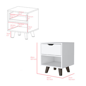 English Elm Nightstand Carleen White — Engineered Wood Nightstand with Spacious Drawer, Display Shelf & Wooden Legs B092142791
