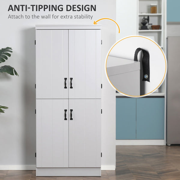 English Elm 70" Kitchen Pantry Tall Freestanding Storage Cabinet with 6-Tier Shelves, 4 Doors, Black Handles, Anti-Tip Protection Grey W2225S00026