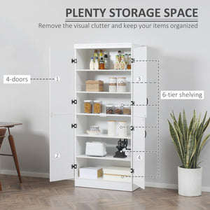 English Elm 70" Kitchen Pantry Tall Freestanding Storage Cabinet with 6-Tier Shelves, 4 Doors, Black Handles, Anti-Tip Protection White W2225S00027
