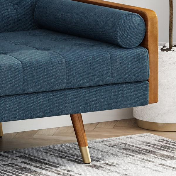 English Elm Aidan Tufted Fabric Sofa with Diamond Stitching and Gold Tipped Rubberwood Legs Navy Blue 61688.00NBLU