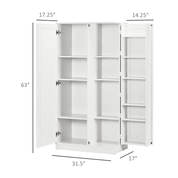 English Elm 63" Kitchen Pantry Storage Cabinet White — 14-Tier Freestanding Cupboard with Adjustable Shelves, Anti-Tip Safety, Versatile Room Storage W2225S00028