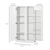 English Elm 63" Kitchen Pantry Storage Cabinet, 14-Tier Freestanding Kitchen Cupboard With 2 Doors, Adjustable Shelves For Living Room, Dining Room, White