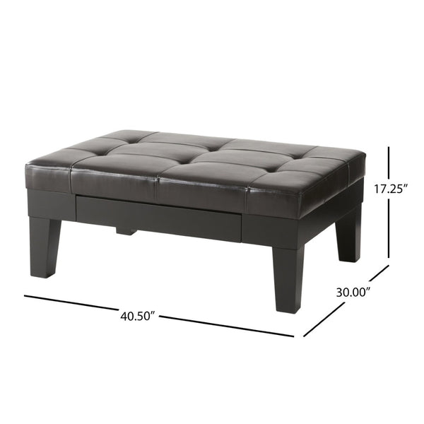 English Elm Chatham Bonded Leather Storage Ottoman with Slide Out Drawer and Tapered Legs 52423.00