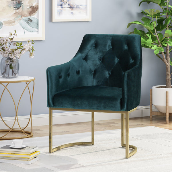 English Elm Christopher Knight Home® - CLUB Plush Altay Velvet Armchair with Gold Accents and Curved Modern Glam Design, Luxe Accent Seat Teal 65362.00T