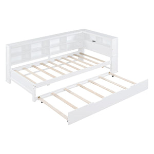 English Elm Wooden Twin Daybed with Storage Drawers Usb Charging Shelf and Pine Frame N733S347509K