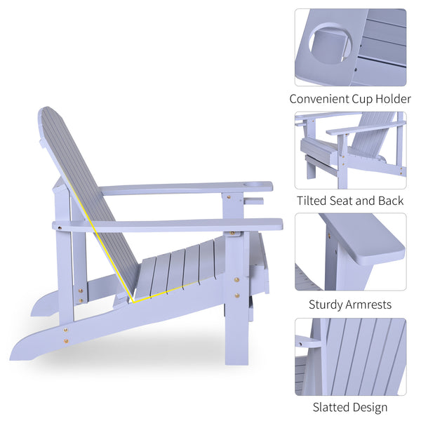 English Elm Wooden Adirondack Chair Gray with Cup Holder, Weather-Resistant Rustic Patio Lounge, 330 lb Capacity W2225142493